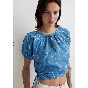Madewell $88 Poplin Puff Sleeve Cutout Top Absract Flora Size XL NL012